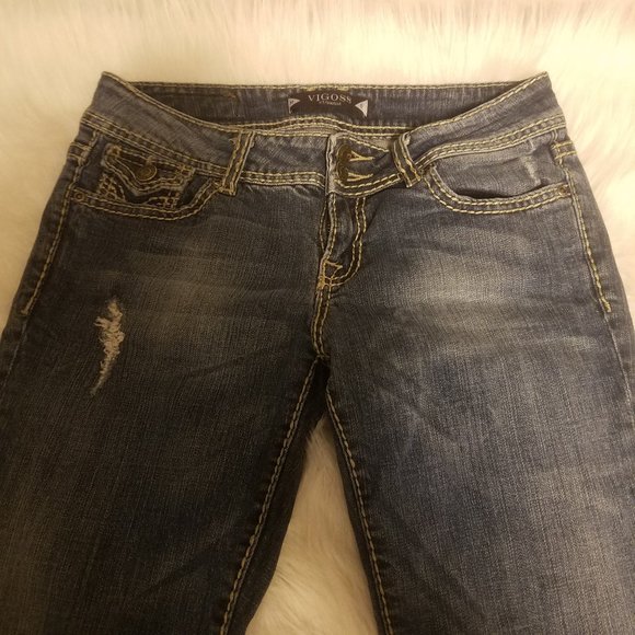 VIGOSS SLIGHTLY DESTROYED BLUE JEANS SIZE - Picture 4 of 5